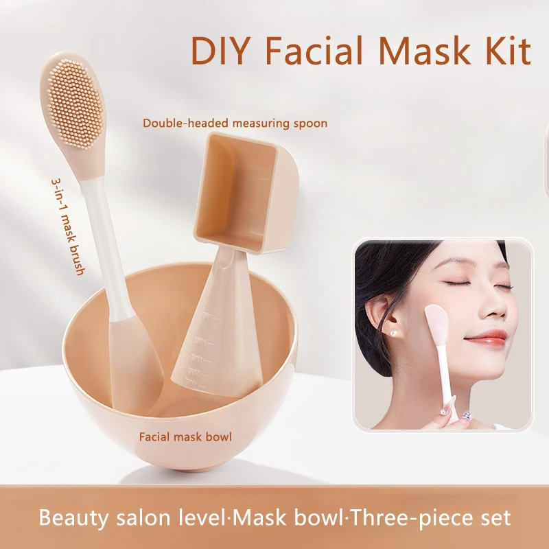 3Pcs/set DIY Powder Mask Tools Mask Bowl Brushes Measuring Cup For Face Mud Mixing Multi-function Mask Applicator Brush