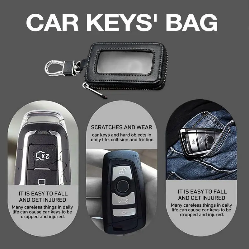 Leather Key Case Bag Convenient Car Key Zipper Protector Remote Control Key Bag Factory Direct Sales Car Accessories