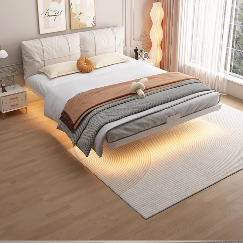 

Floating Frame Bed Design Space Saving Sleeping Bedroom Double Bed Modern Luxury King Size Girls Cama Solteiro Hotel Furniture