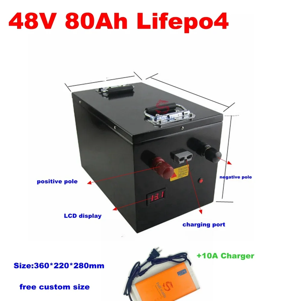 

48V 80Ah Lifepo4 lithium battery Lithium iron phosphate with BMS for 6000w 4000w Scooter bike golf cart RV bike +10A charger