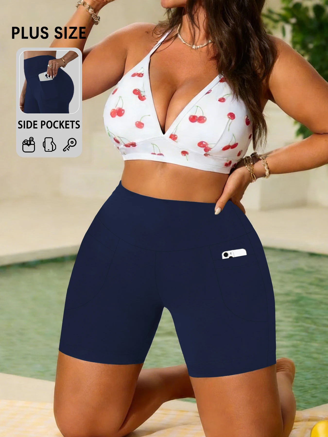 

Plus Size Women Biker Shorts with Pockets High Waisted Super Soft No See Through Tummy Control Running Yoga