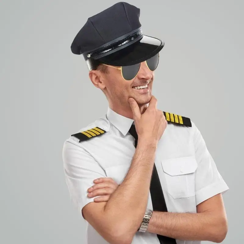 652F Chauffeur Costume Accessories Black Hat False Beard Sunglasses Gloves Tie for Limo Driver Costumes Party