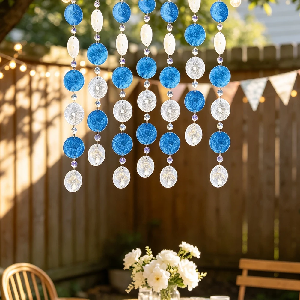 Ozean-Stil Muschel-Scheiben-Vorhang Blau-Weißer Muschel-Perlen-Vorhang für Hochzeit, Geburtstag, Babyparty, Fenster- und Wanddekoration – Detail 4