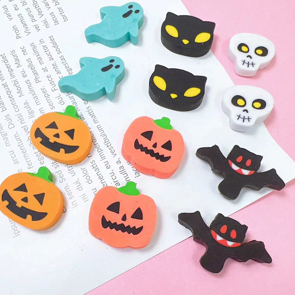 Lot de 100 gommes à effacer pour Halloween, motifs crâne, Aliments, dessin animé, prix en vrac