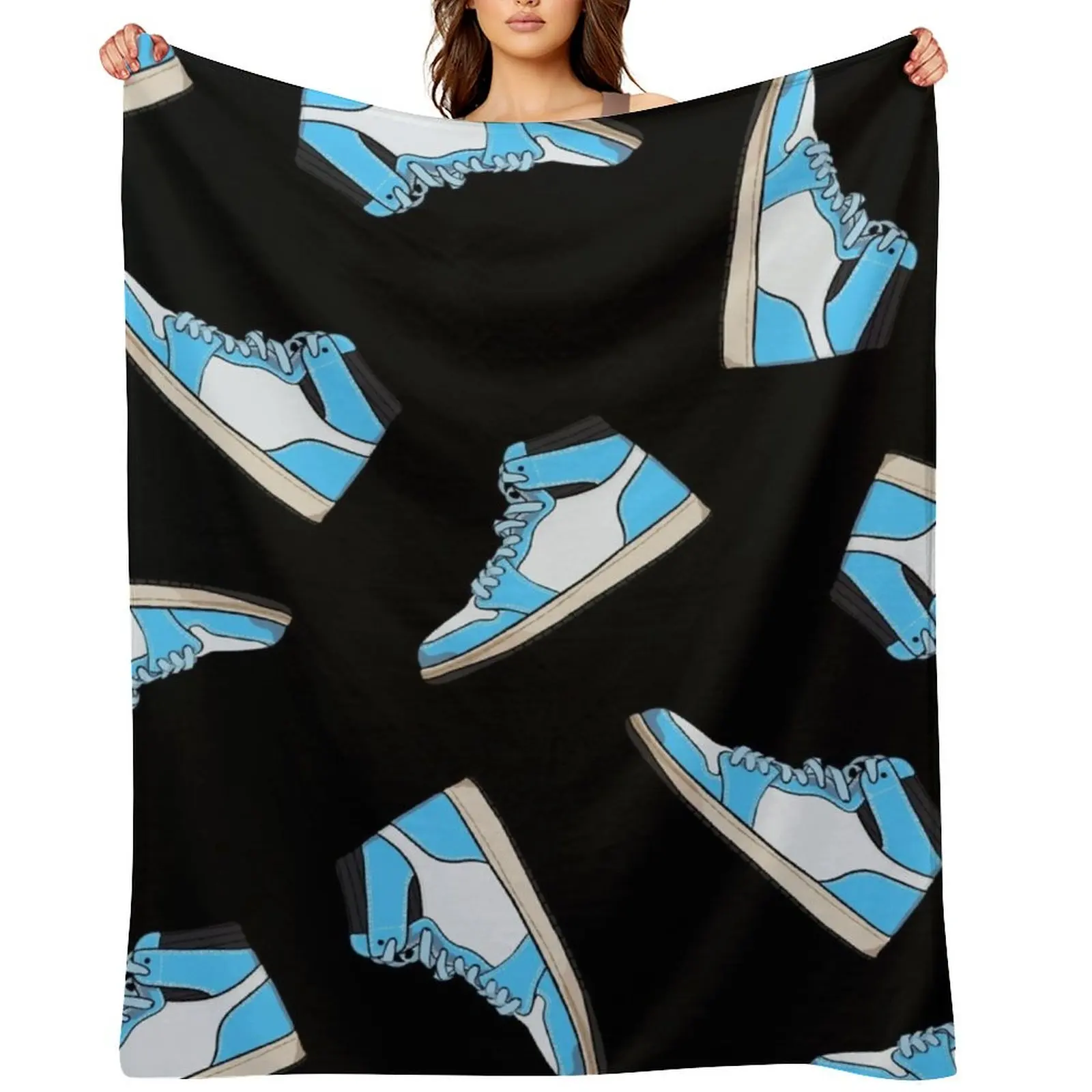 

Blue and white high top sneaker pattern - black background Throw Blanket wednesday Sofa Quilt manga Sofa Throw Blankets