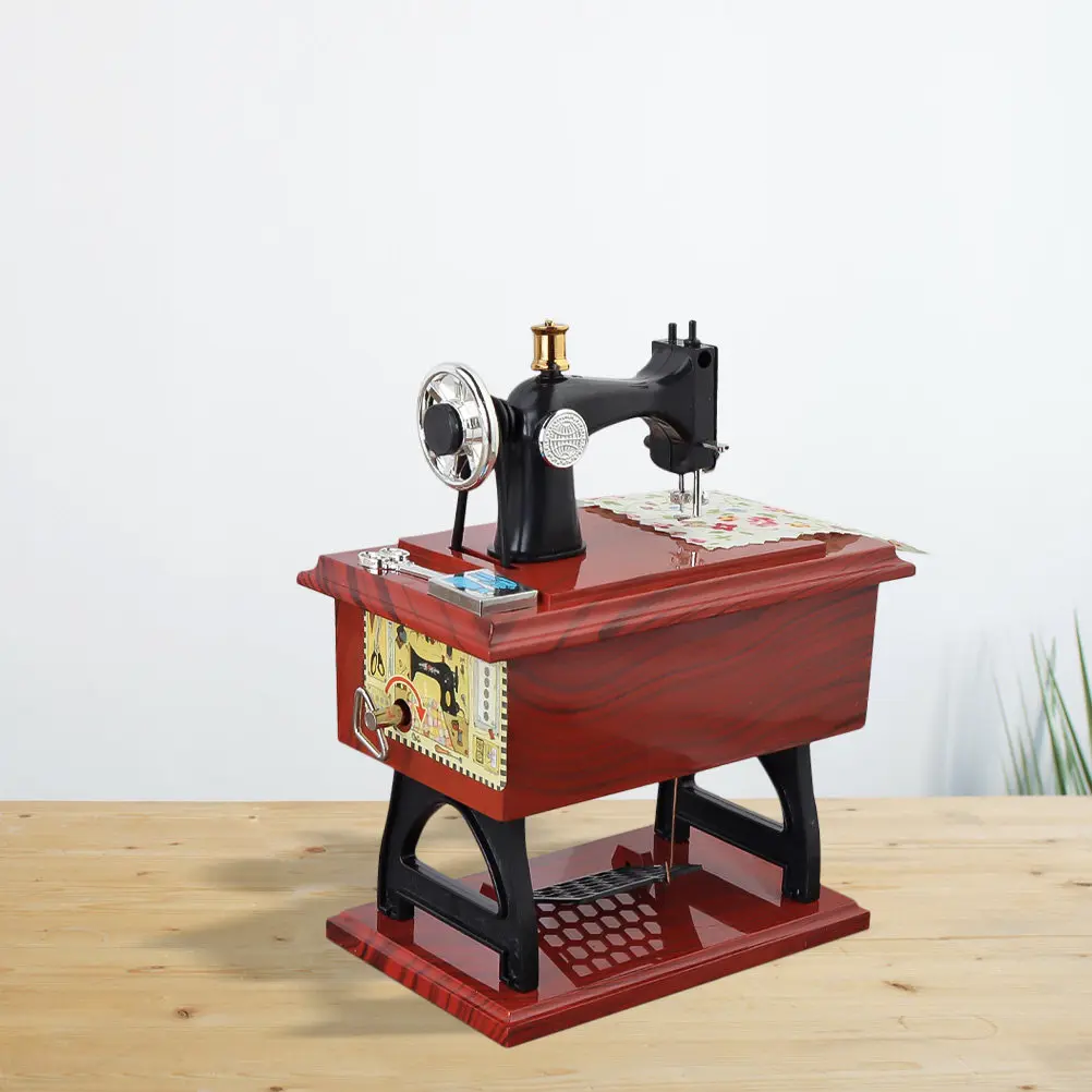 Mechanical Musical Box Sewing Machine Shape Retro Desktop Decoration Home Office Decor Birthday Childrens Day Festival Gift
