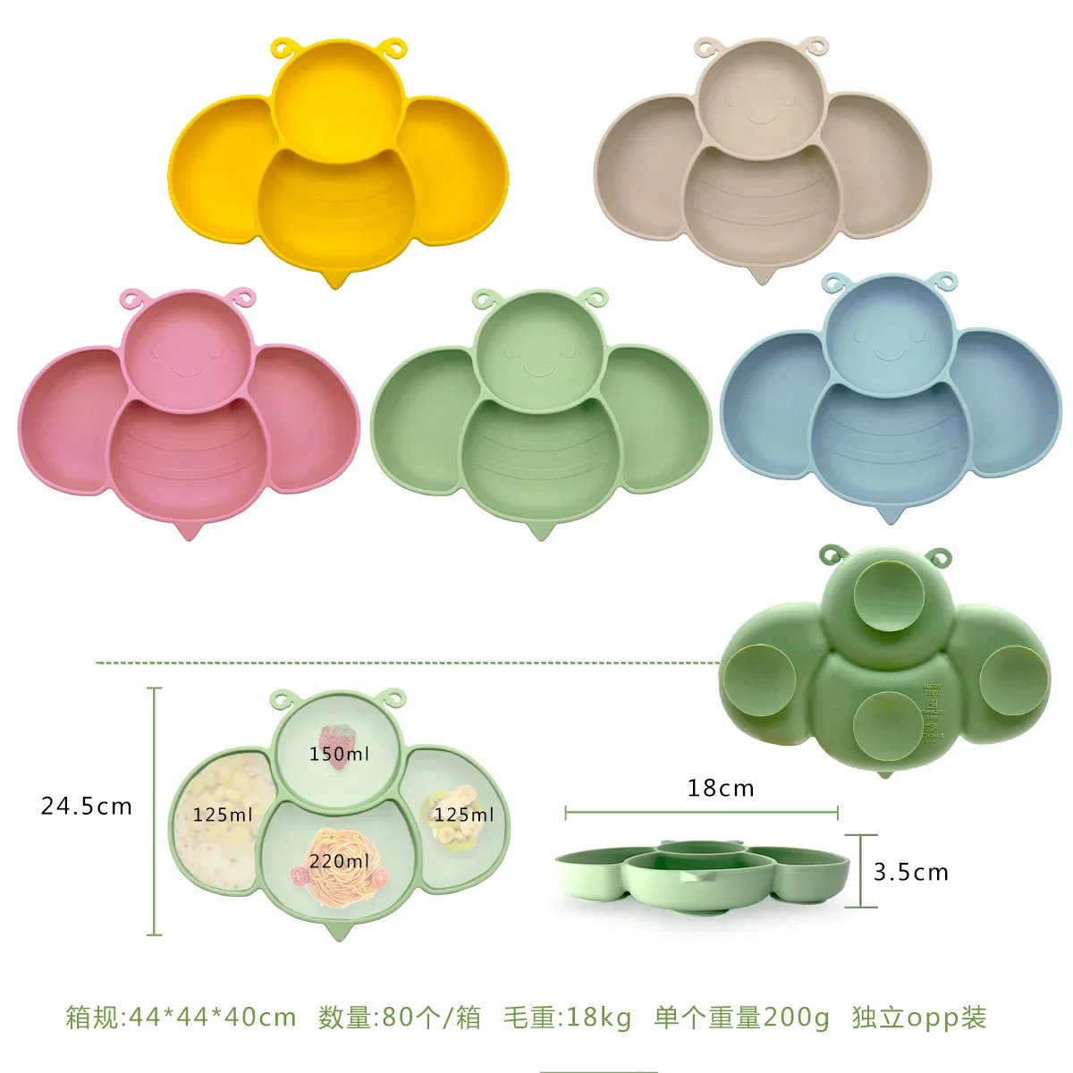 Vaisselle en silicone pour bébé, vaisselle d'apprentissage, ventouse, aliments complémentaires intégrés, divisé en compartiments, alimentation des bébés