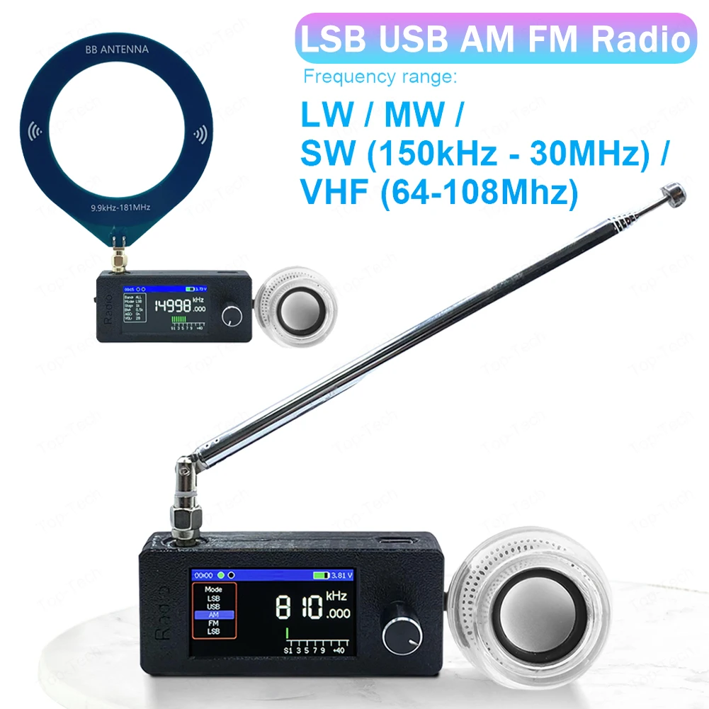 

Pocket Radio LSB USB AM FM All Band Radio Receiver with External Speaker SI4732 0.5-108mhz HF SW MW VHF Radio