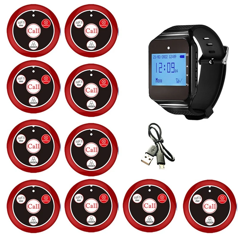 Wireless Restaurant Pager Waiter Calling System With Watch Call Button For Hookah Bar Cafe Bar Customer Service