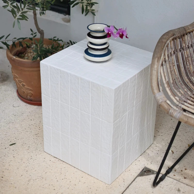 Minimalist Mosaic Pattern Nightstands Designer Side Table Geometric Corner End Table for Living Room Bedroom Modern Bedside Desk