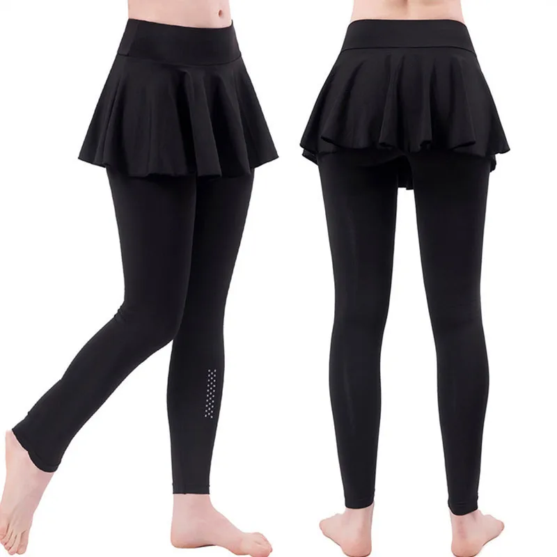 High Waist Legging Nylon Elasticity Gymwear Workout Running Activewear Yoga Pant Hip Lifting Trainning Fake Two Skirt + Pants