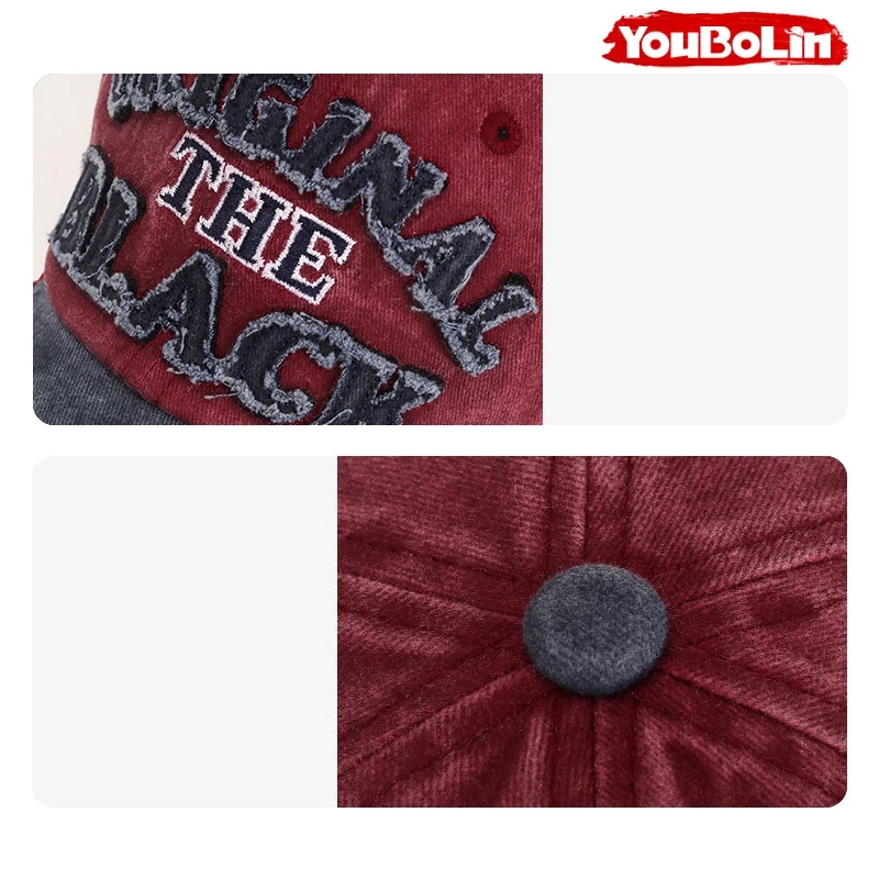 Baumwollbeschichtete Gewaschene Baseballkappe mit Gesticktem 'BLACK' Schriftzug und Aufnähern – Detail 10