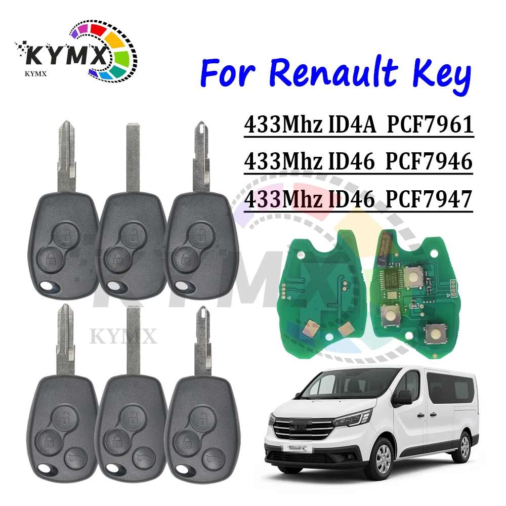 KYMX Car Remote Control Key PCF7946 7947 4A Chip 434MHz 2/3BT Replace For Renault Trafic Vivaro Primastar Movano Dacia Kangoo
