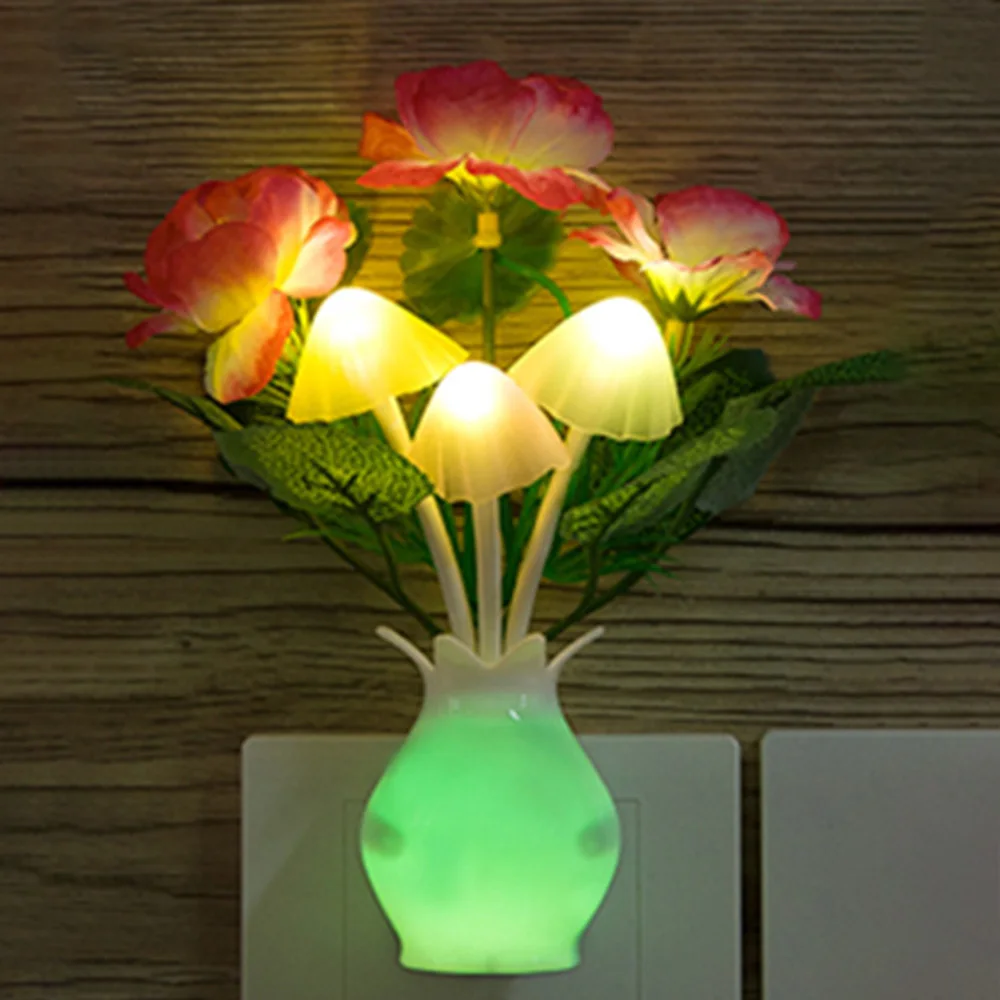 LED Night Light Smart Light Control Energy Saving Rose Flower Mushroom Plug In Lamp For Bedroom Bathroom Living Room Kitchen