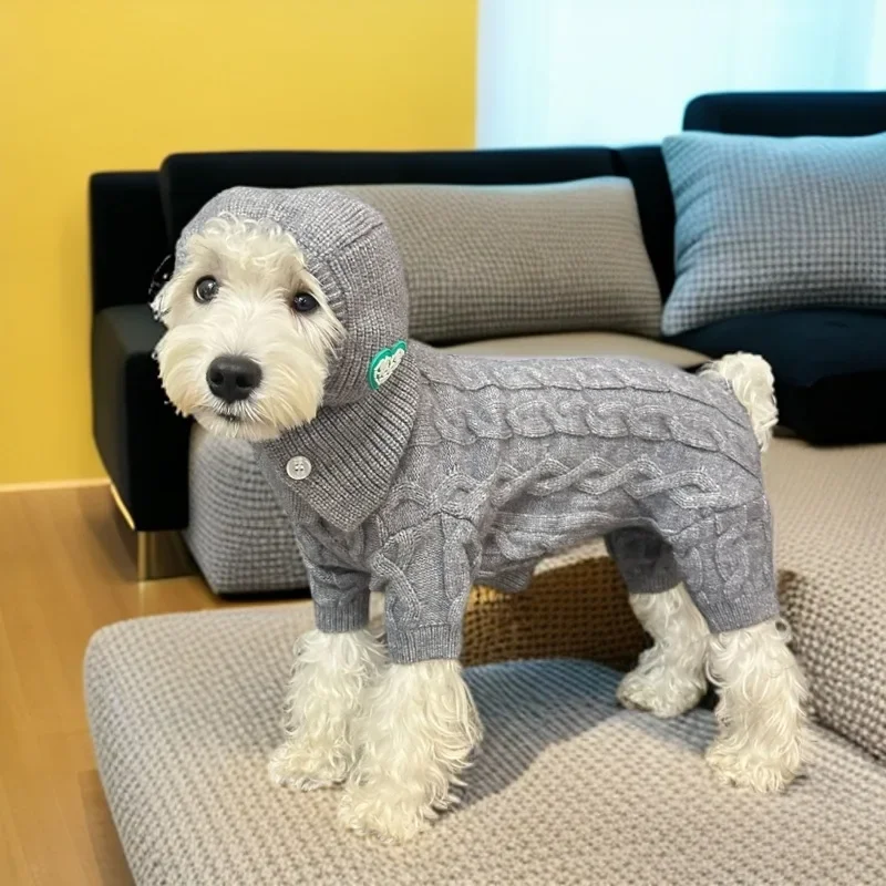 Fashion Winter Pet Sweater Four Legged Knitted Warm Jumpsuit Dog Clothes Pants Warm Sweater with Hat Set Dog Cat Teddy Coat