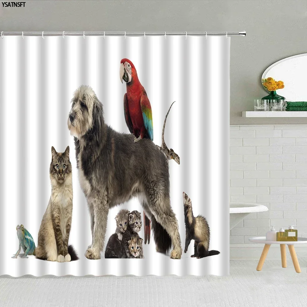 3D Pet Shower Curtain Bath Mat Animal Parrot Dog Frog Home Toilet Decoration Bath Accessories Bathroom Curtain Polyester Hooks