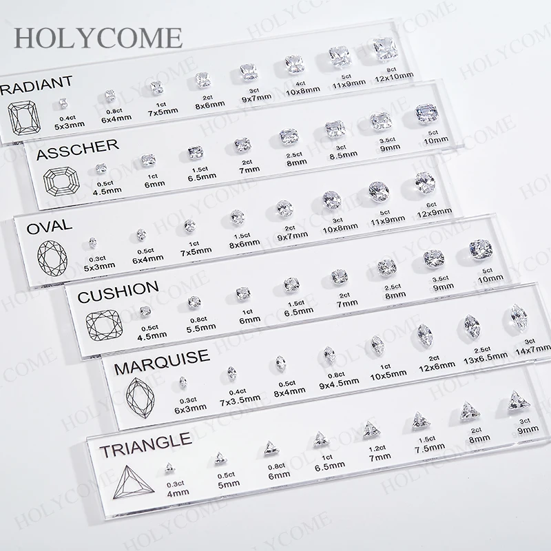 Custom Comparison Chart Kit Set Reference Various Fancy Shapes Gemstone 5A Cubic Zirconia Diamond Carat Sizes for Jewelry Store