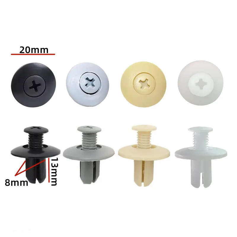 Car Clip 8mm Mudguard Screws Fastener Bumper Fender Trunk White Gray Beige Plastic Push Pin Rivet Universal Mix