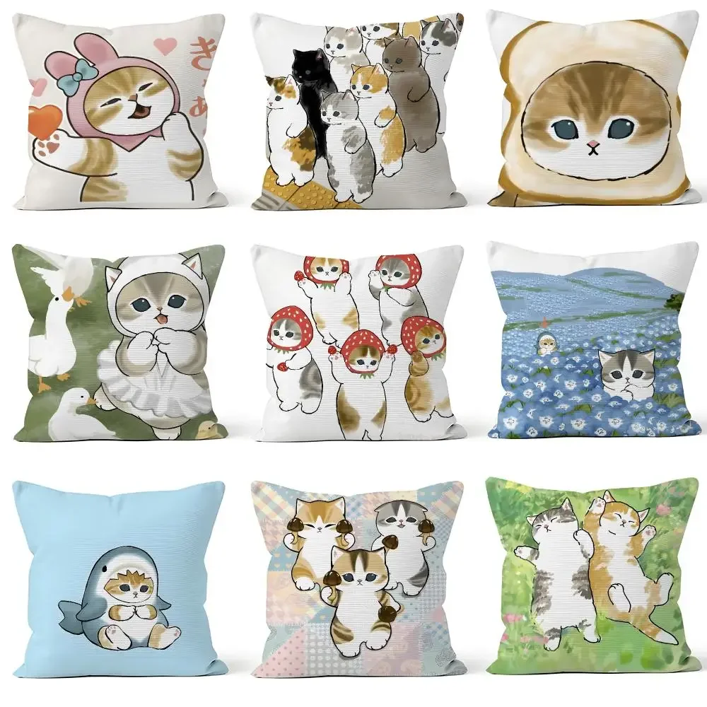 Cartoon Mofusand Shark Cat Fried Shrimp Cushion Cover Throw Pillow Soft Short Plush Cozy Durable For Sofa Bedroom Home Decor