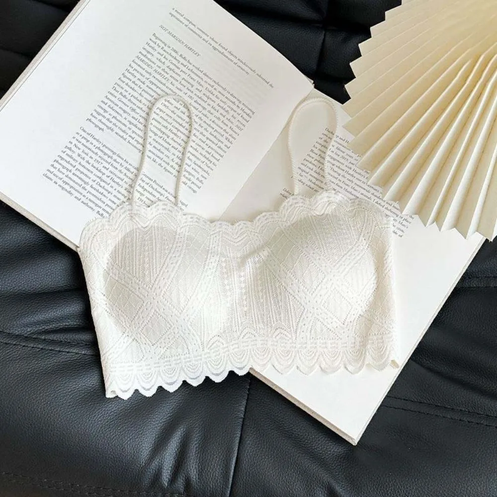 Lingerie Lace Wireless V Bra Lace Flower Seamless Lace Floral Underwear Gathered Breasts Anti-sagging Brassiere for Women
