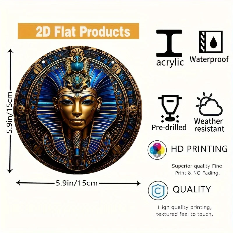Egyptian Pharaoh Mask Acrylic Light Catcher-Round Wall Hanging Decor For Home,Garden,Hotel,Restaurant,Summer,Holiday Gift