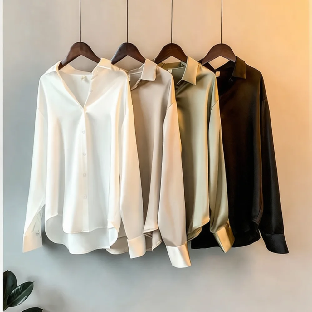 Dames satijnen blouse met lang - Silk Blouse Button recensie en prijs