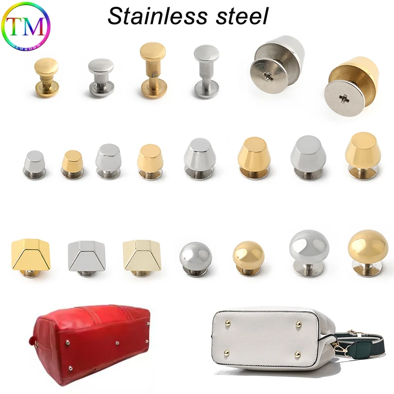 5pcs Stainless Steel Rivet Screw Buckles Handbag Bottom Protecting Feet Nail Bucket Flat Studs Bag Purse DIY Leather Craft