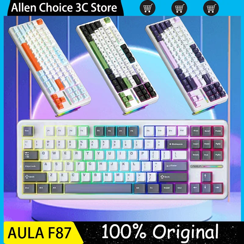 Original AULA F87 Pro Wireless Mechanical Keyboard Bluetooth 2.4G 3-Mode RGB PBT Gasket Office Laptop Gamer Pc Gaming Keyboard