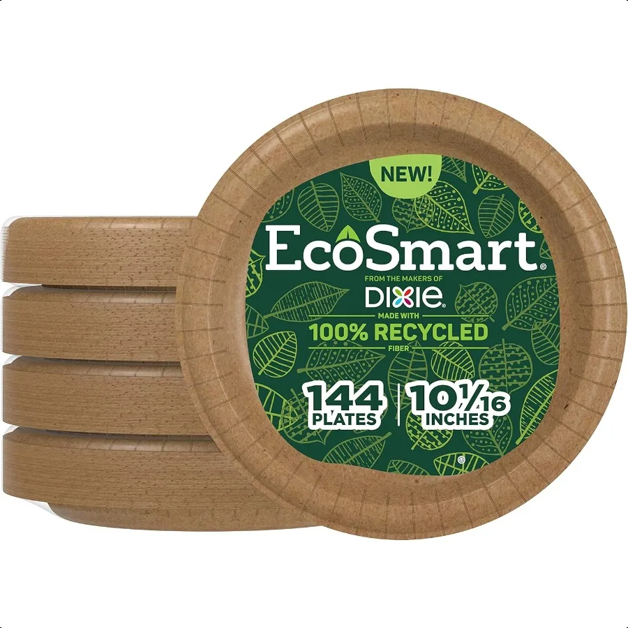 

EcoSmart 100 тарелок из переработанной бумаги, 10 в 144 штуки, упаковка из 4 больших тарелок, отлично подходит для еды на завтрак, обеда и ужина