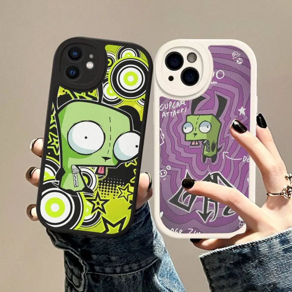 

Anime Cute I-invader Cartoon Z-zim Phone Case For IPhone 16 15 14 13 12 11 Pro Max Plus Shockproof Leather Cover