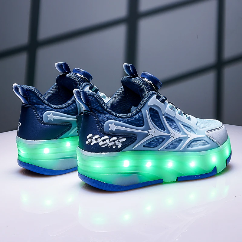 Children's USB Charging Led Light Roller Skate Shoes Wheels Removeable Sneakers Kids Shoes Light Up Sport Board Shoes Boys Girls
