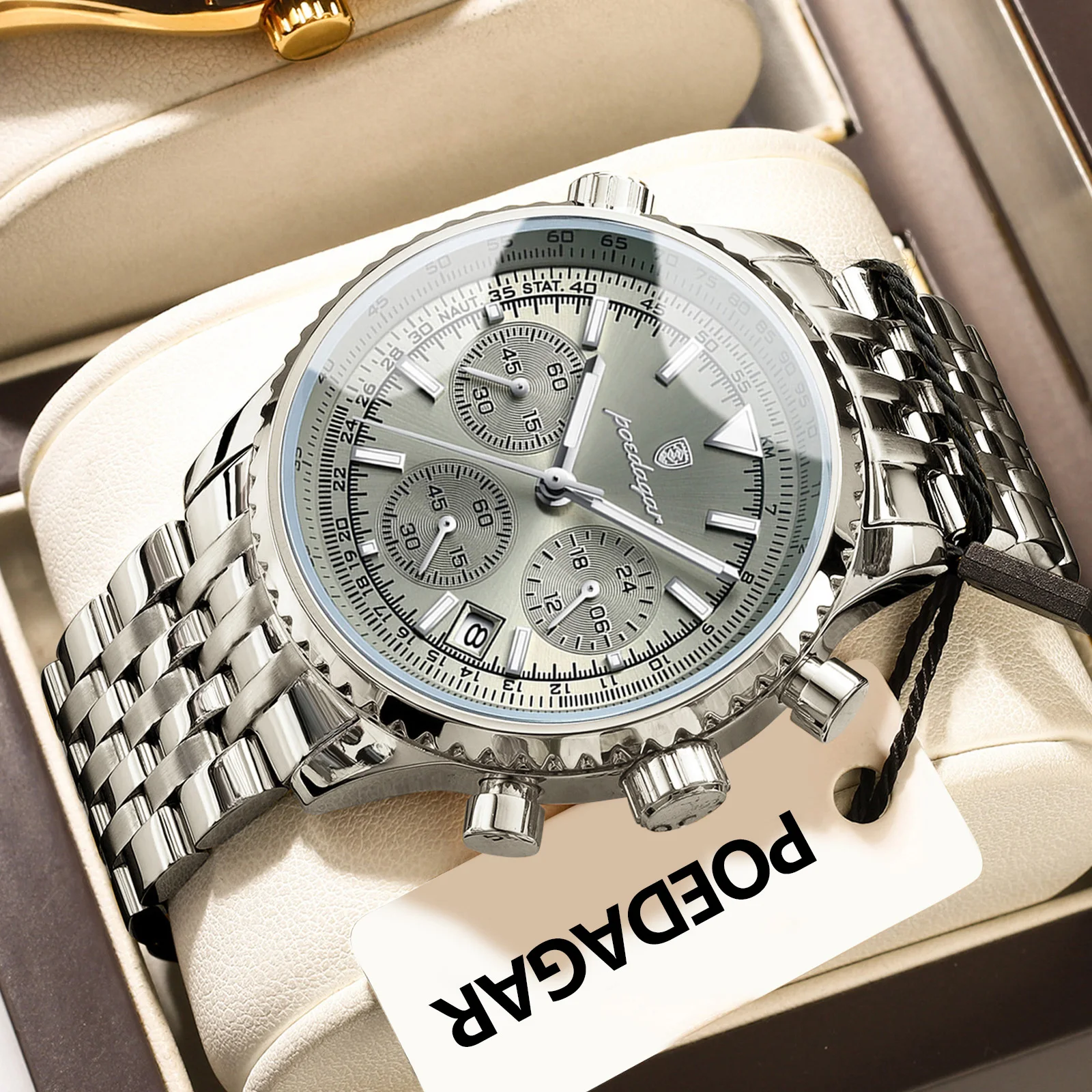 POEDAGAR Fashion Men's Watch Waterproof Luminous Date Chronograph Man Wristwatch Quartz Stainless Steel Military Watches For Men