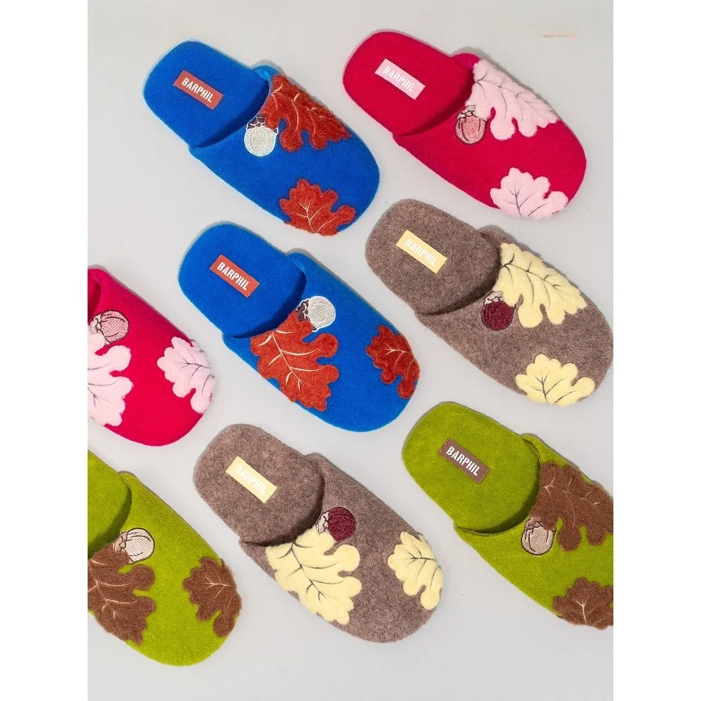 

New Women's Indoor Cotton Slippers for Autumn and Winter Warm and Cute with Round Leaf Patterns Women Slippers