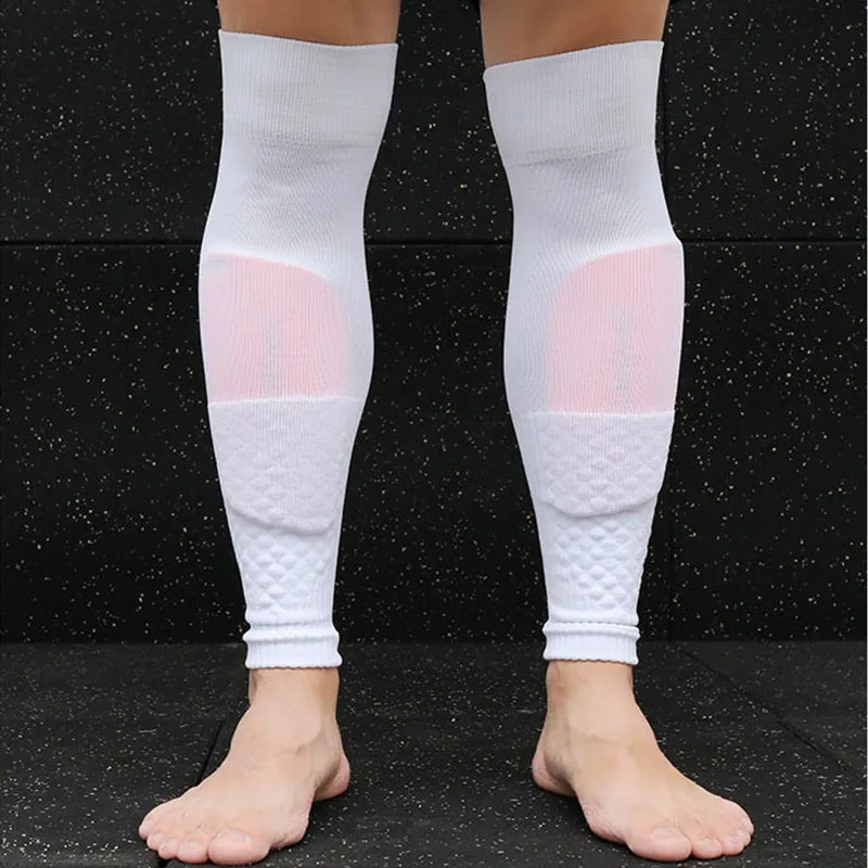 A Set Anti Slip Soccer Socks Adults Kids High Elasticity Soccer Shin Guard Sleeves Over Knee Football Leg Guard Protective Gear