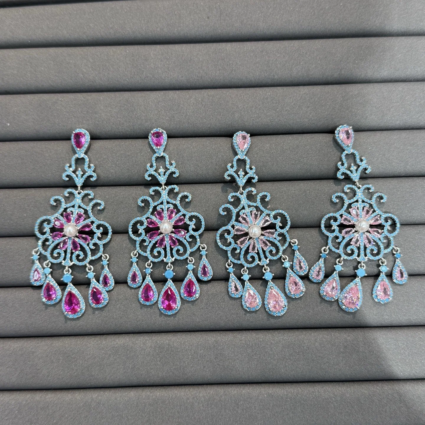 Gorgeous earrings for women wedding dinner party luxury jewelry cubic zirconia blue pink dangling earrings vintage unique