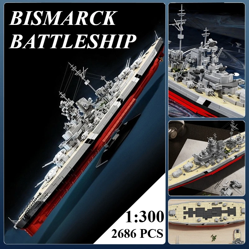 

2686PCS Military Series Bismarck Battleship Building Blocks Set DIY Assembled Model Ornament Decoration &Collection Holiday Gift