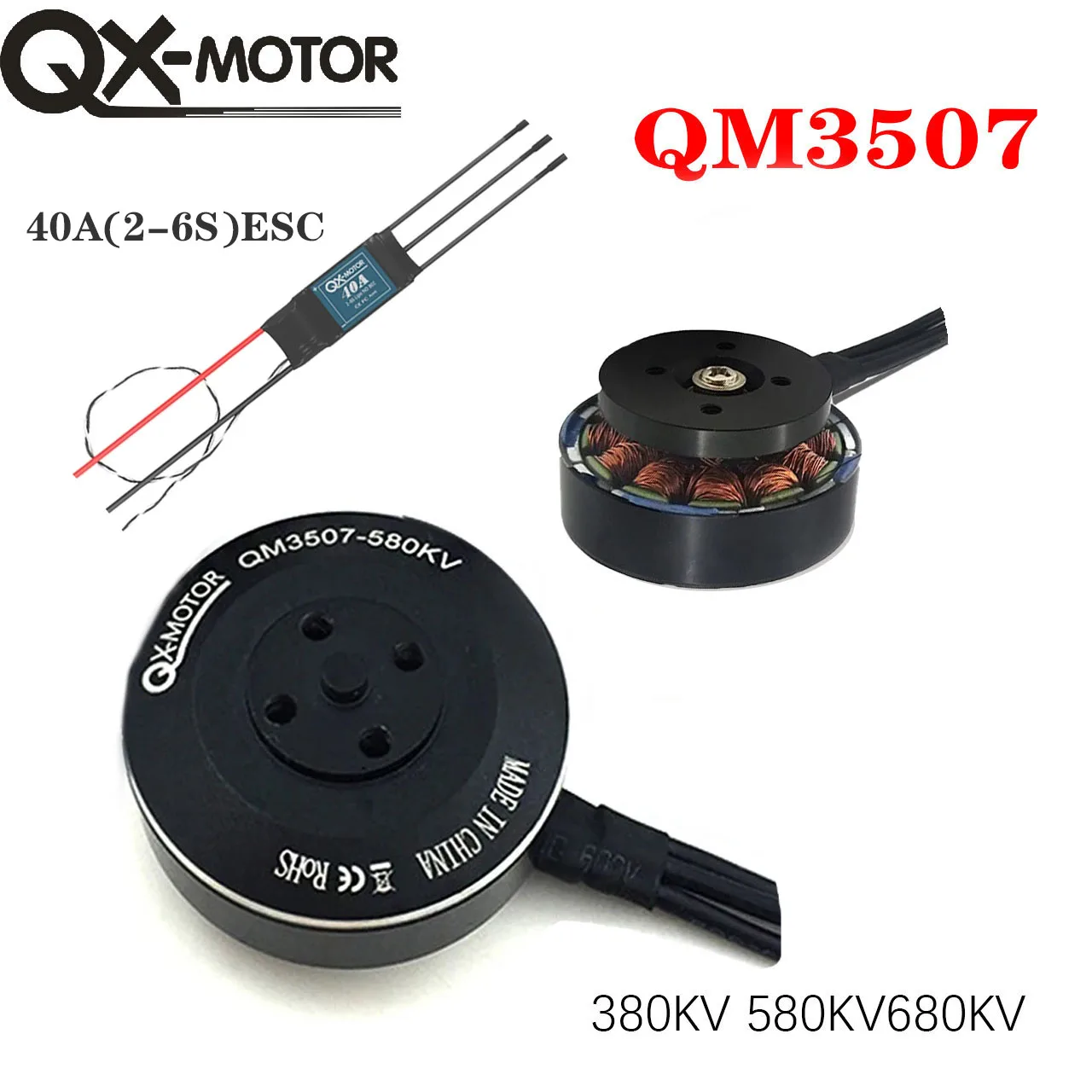 

QX-MOTOR QM3507- 380KV 580KV 680KV CW CCW Brushless Motor with 40A 2-6s ESC For RC Multirotor Quadcopter Hexa Drone Parts