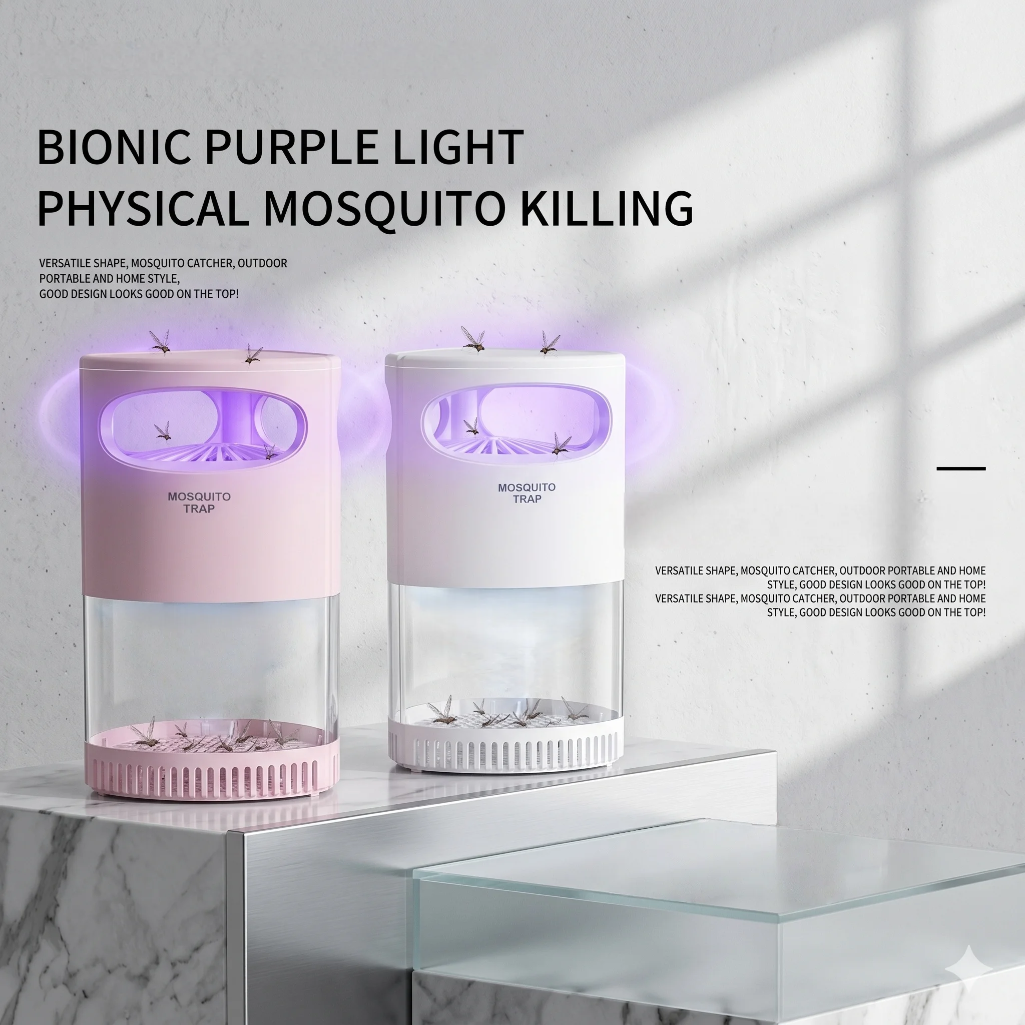 

Upgraded Mosquito Killer Lamp Bionic Purple Light Temp Simulation Strong Suction Bug Trap USB Quiet Safe Indoor Insect Catcher