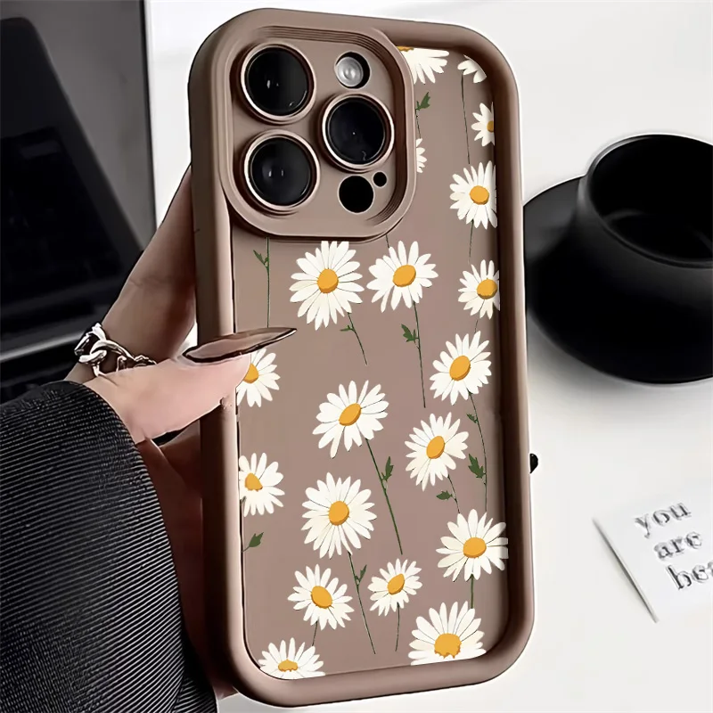 Daisy Flower Silicone Phone Case For iPhone 13 Case iPhone 11 12 14 15 16 17 Pro Max XR X XS 7 8 Plus SE Soft Shockproof Cover