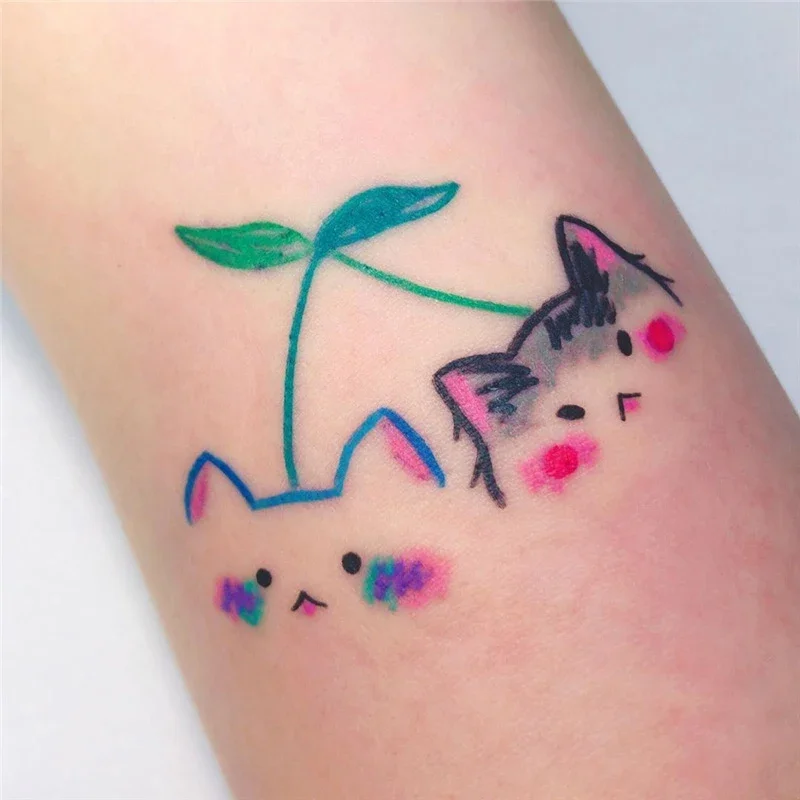 Tattoo Sticker Cartoon Cute Cat Anime Boy Girl Temporary Waterproof Fake Tatoos for Kids Hand Finger Ankle Men Women Body Art