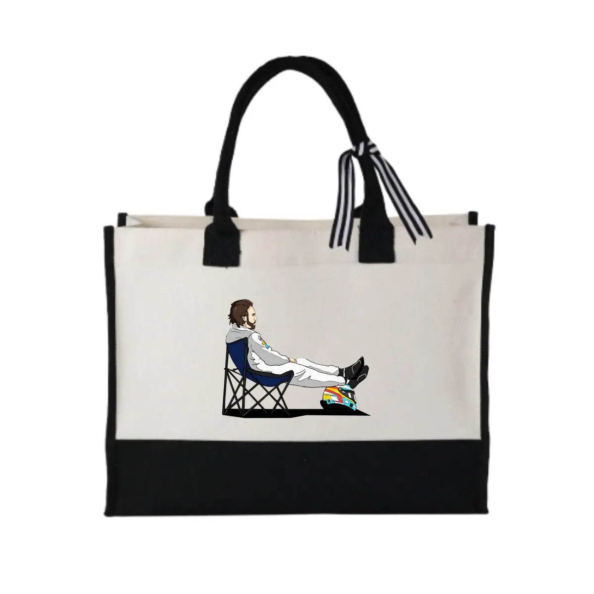 

Man in Racing Suit Relaxing Casual Patchwork Canvas Tote for Coffee Shop Runs