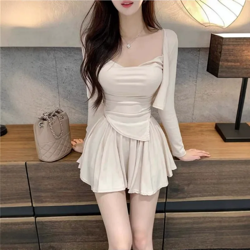 Pure Desire Mature Woman's Set Hot Girl's Outfit Complete Halter Top Skirt Sexy Three-piece Set for The Spring and Autumn Season