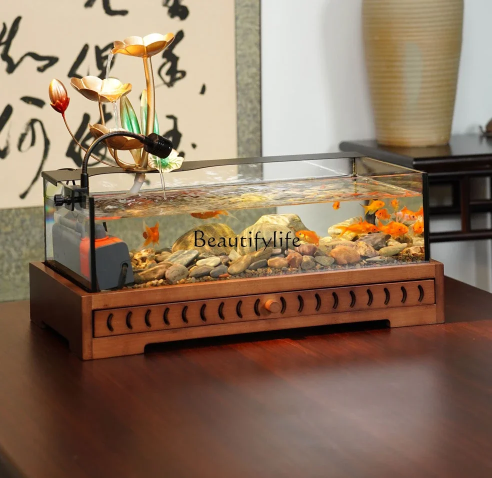 

LD33Stream Fish Tank Super White Original Ecological Tank Set Landscape Chinese Lotus Flowing Water Ornaments