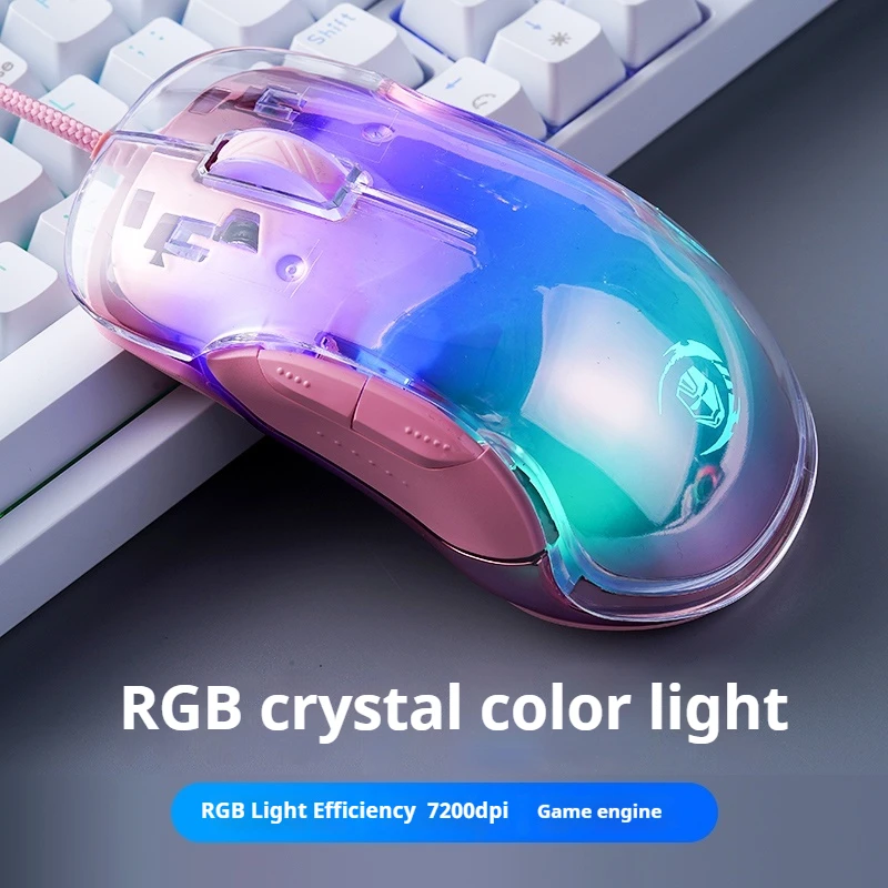 Wired Mouse With Rgb Transparent Color Light For Comfortable Touch Suitable For Business And Office Electronic Game Players