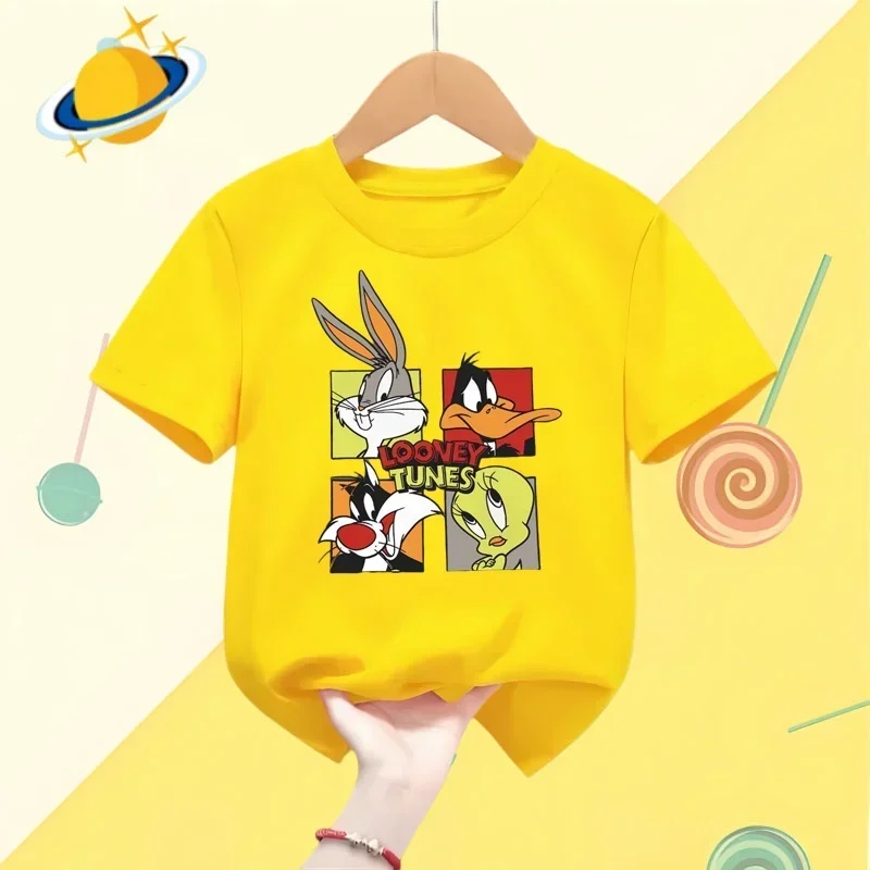 Cartoon Bugs Bunny Kids T-shirt Disney Cartoon Print Boys Sports Short sleeve shorts Girls casual top Kawaii Shirt Summer 1-9y