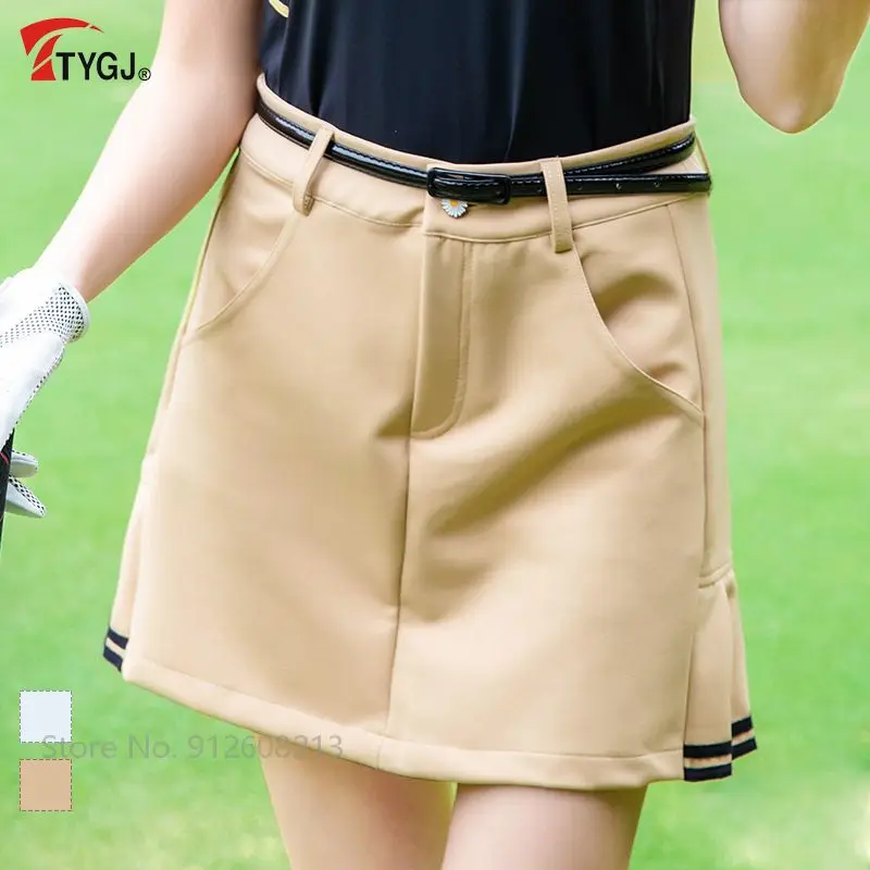 

TTYGJ Female Summer High Waist Golf Skirts Slim Women Golf Pleated Skirts Ladies Dry Fit Skorts A-line Sports Shorts Send Belt