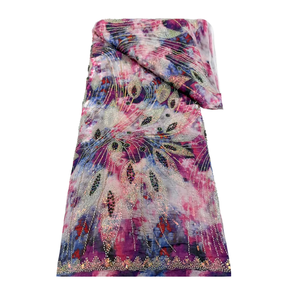 الفرنسية الأزهار الترتر شبكة نسيج الدانتيل 2025 الأفريقي تول الدانتيل المطرزة النسيج النيجيري مطرز فستان حفلات الزفاف مخيط #4