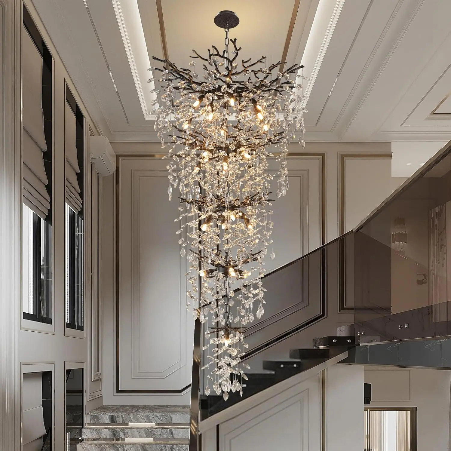 

Loft Crystal Hanging Chandelier For High Ceiling Large K9 Crystal Chandeliers Black For Staircase Foyer Tree Branch Chandelier