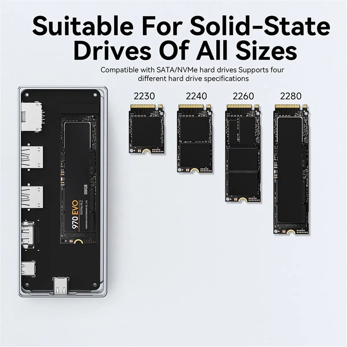 M.2 Hard Drive Enclosure Expansion Dock HUB 10Gbps External -Compatible Multi-Compatible Dual-Protocol 4K60HZ-PD100W