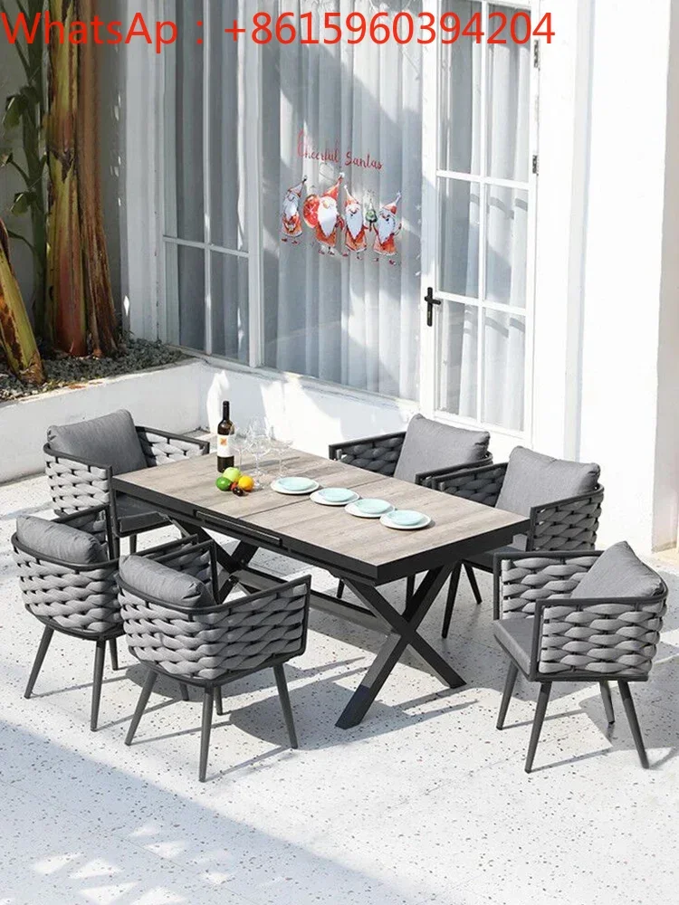 Outdoor tables, chairs, courtyards, villas, open-air telescopic tables, Nordic outdoor leisure, simple rattan chairs